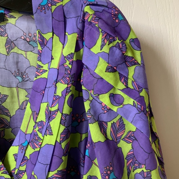 BEAUTIFUL SMYTHE V-NECK FRONTIER COTTON BLOUSE SHIRT IN CHARTREUSE FLORAL - Picture 9 of 16